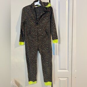 Kids Black Geometric One-Piece with Neon Trim